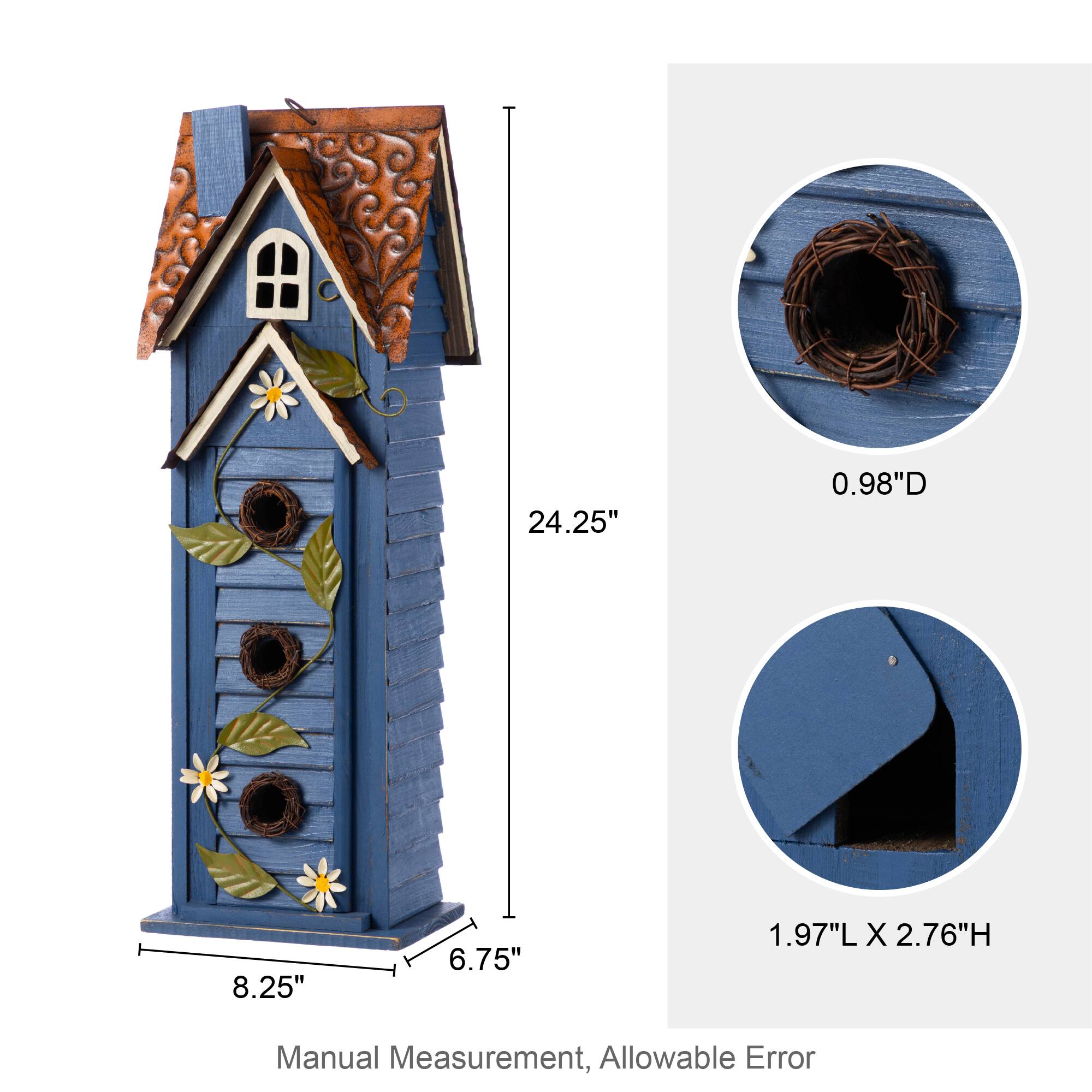Glitzhome® 24.25" Oversized Washed Blue 3-Tiered Solid Wood Villa Birdhouse